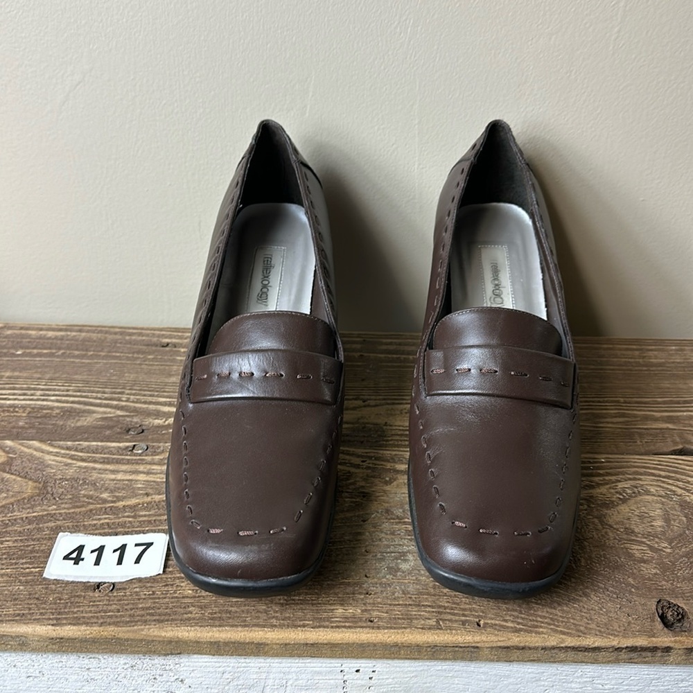 Classic Brown Leather Block-Heel Slip-Ons